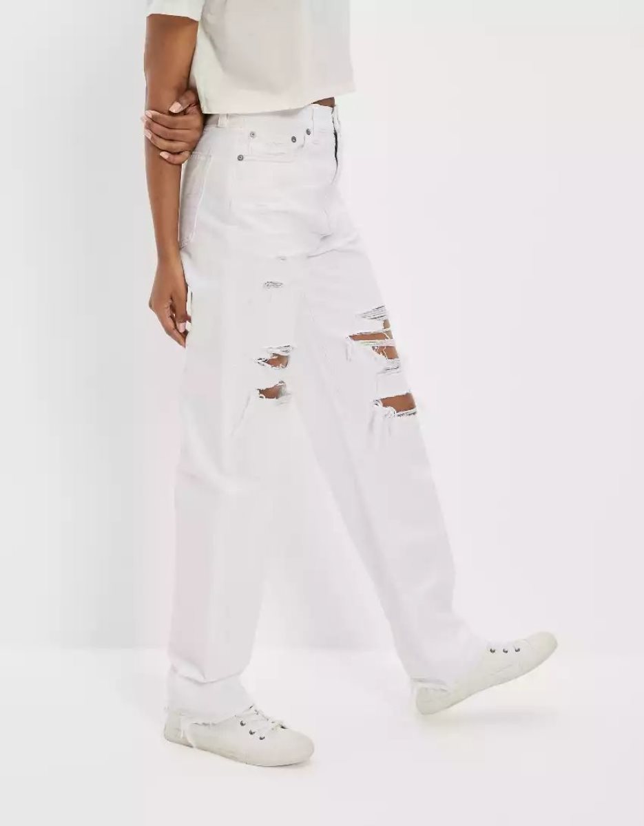 Jean American Eagle AE Ripped Highest Taille Baggy Droit Blanche Femme | VII-65989432